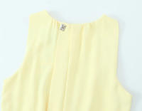 TRAFZA-vestido Midi elegante para mujer, vestidos informales de estilo de vacaciones de verano, sin mangas, lisos, con cuello redondo y dobladillo dividido - details 14