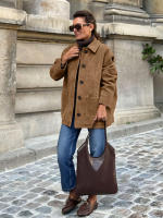 Chaqueta de ante con cuello marrón para mujer, abrigo holgado y grueso de media a larga, moda de invierno, 2024 - details 6