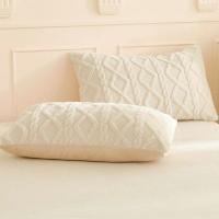 Suministros de cama de 2 uds., funda de almohada de lana de leche de Color sólido, funda de almohada suave y agradable para la piel, protector de almohada cálido rectangular para pareja - details 4