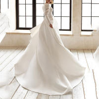 Vestido de mujer con satén blanco socialité que parece delgado y alto, vestido estilo francés - details 3