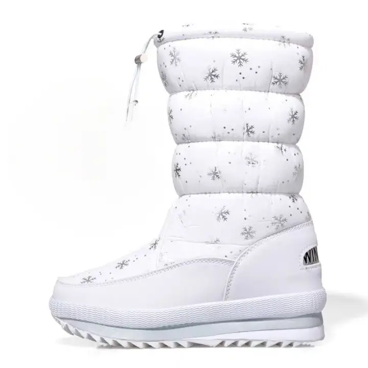 Botas de nieve de terciopelo para mujer, botas de algodón casuales gruesas de caña media cálidas antideslizantes - 1