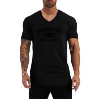 Brooklyn Est. 1631 New York Letter V Neck T-Shirts for Men Slim Fit Casual T Shirt Fashion Breathable Cotton Short Sleeve Tshirt - details 2