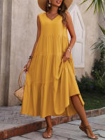 Vestido Boho sin Mangas de Verano 2024 Cuello en V, Color Sólido, Vestido de Flecos en Capas - details 25