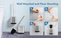 Cepillo De Inodoro Profundo Con Silicona Y Mango De Plástico Antideslizante 1 Pack Cerdas Flexibles (Plata) Limpiador De Baño - details 2