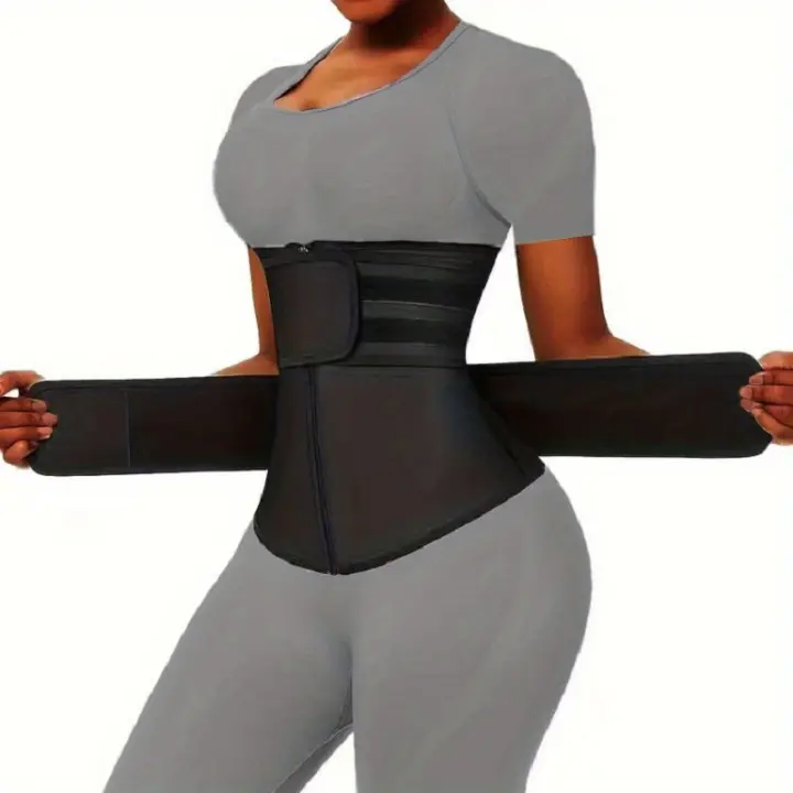 Dale forma a tu figura con este cinturón de control de abdomen con cremallera negra, Faja reductora de cintura con doble - 1