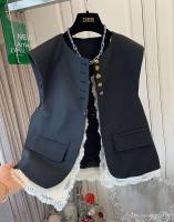 Ence ragtag-Chaqueta informal sin mangas con cuello redondo coreano, chaleco holgado, top retro chic, ropa de mujer 2024 - details 1