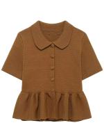 Suéter Elegante para Mujer OUWU 2025 Tejido Plisado con Manga Corta Cárdigan con Botones y Cuello en Arco Moda de Alta Calidad - details 1