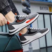 Hombres de moda y de moda, superficie de zapato de malla de Pu de suela suave y ligera, caminar al aire libre, zapatos deportivos casuales negros para hombres - details 2