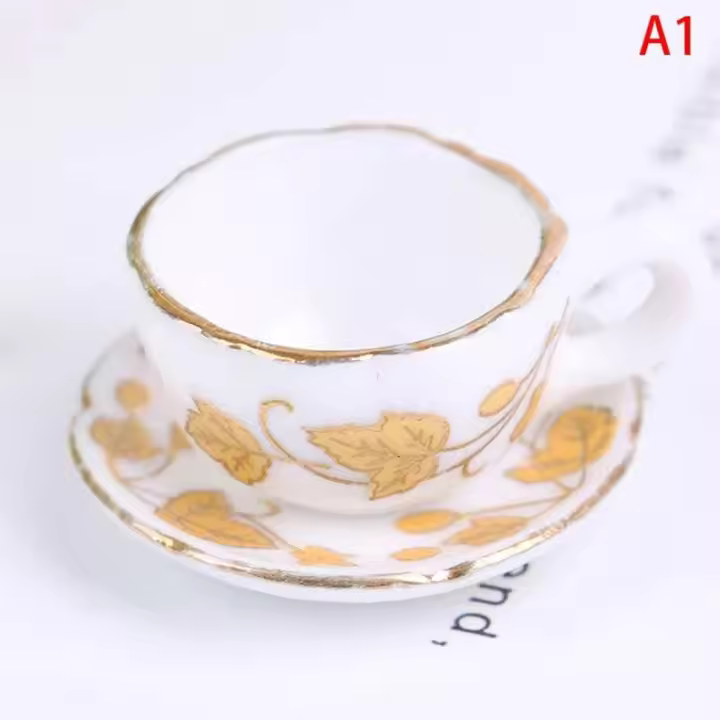 Juego de vajilla de cerámica para casa de muñecas, taza y platillo, ración, decoración del hogar, escala 1/12, 1 Juego - 1