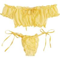 Conjunto de Bikini para Mujer Tanga de Baño Informal de Manga Corta con Cordones y Hombros Descubiertos Ropa de Playa Sexy, 2 uds. - details 1