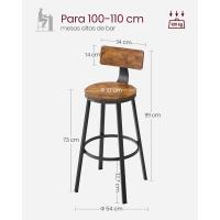 Juego de 2 taburetes Altos con Respaldo, taburetes de Cocina, Marco de Acero, Asiento de 73,2 cm de - details 4