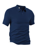 Hombre verano slim transpirable transpiración suelta casual color sólido jacquard hombre manga corta Polo - details 17