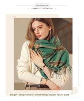 Bufanda nueva bufanda cálida gruesa de longitud media para mujer chal a cuadros con borlas de invierno - details 0