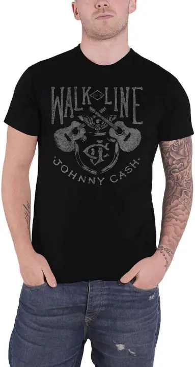 Camiseta negra ajustada para hombre, camisa de Johnny efectivo, Walk The Line - 1
