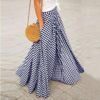 Vintage bohemio mujeres cintura alta verano a cuadros bolsillos Casual A-e Maxi faldas playa falda larga - details 3