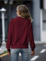 Chaqueta De Cuello Bandeo Para Mujer Con Cierre De Cremallera Y Estilo Deportivo Color Sólido Sudadera Suelta De Invierno - details 12