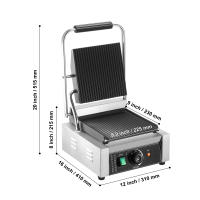 SucceBuy Parrilla Panini Comercial, Prensa Eléctrica para Sándwiches, Acero Inoxidable con Control de Temperatura y Placa Esmaltada Ranurada para Hamburguesas, Filetes y Tocino - details 0