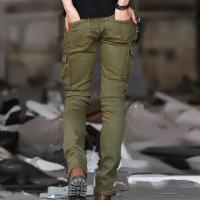 Pantalones vaqueros azules para hombre estilo motociclista pantalones desgastados carga militar moda - details 4