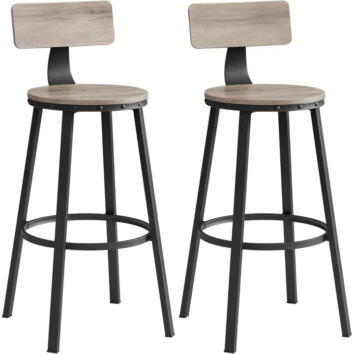 Juego de 2 taburetes Altos con Respaldo, taburetes de Cocina, Marco de Acero, Asiento de 73,2 cm de - 1