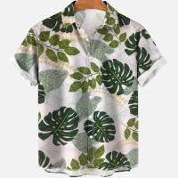 Camisa hawaiana con estampado de hojas para hombre, cárdigan vintage, floral, retro, social, hawaiana, Haruku, moda coreana, - details 9
