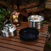 Cocinas de acero inoxidable para exteriores, de 4 piezas juego familiar, portátil, para Picnic, sopa, freír, vaporera, para el hogar - details 2
