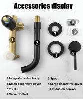 Grifo de Baño TOPX Montado en la Pared Mate Negro con Fregadero Integrado de Bronce Control Dual de Agua Caliente y Fría - details 6
