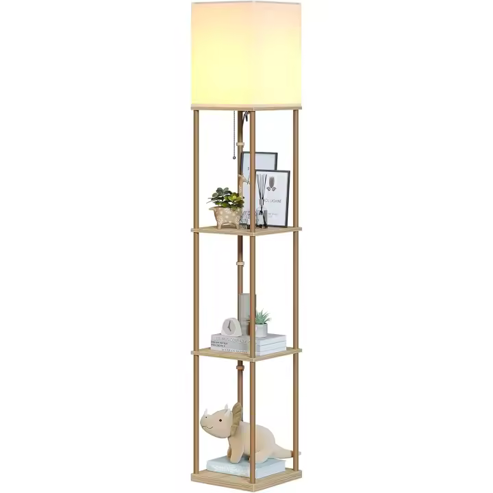 Lámpara de Pie, Temperatura de 3 Colores, Lámpara con Estantes con Bombilla LED, Lámpara de Salón, Dormitorio, Estudio y Oficina, Negro,Decoración Hogar Vintage - 1