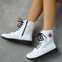 Botas cortas de cuero bordadas para mujer, zapatos planos al tobillo, deportivos, de mezclilla, estilo Chelsea, a la moda, invierno, 2023 - details 8