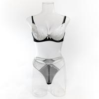 Lencería Sexy De Contraste Negro Y Blanco Conjunto De 2 Piezas Translúcido Con Bordado En Forma De Corazón Y Lazo Sujetador Y Brief Para Mujer - details 19