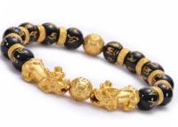 Pulsera de obsidiana de regalo doble Pixiu Feng Shui para hombre y mujer, joyería de amuleto de buena suerte hecha a mano - details 2