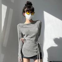 Suéter de punto para mujer, Tops de manga larga calados rasgados, jersey liso Sexy - details 3