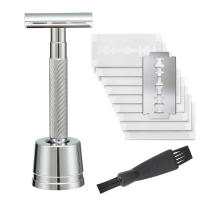 Navaja de Afeitar de Acero Inoxidable de Mango Largo con Doble Cara de Seguridad Tradicional 3 Piezas Reduce Quemaduras de Afeitadora Suave - details 3