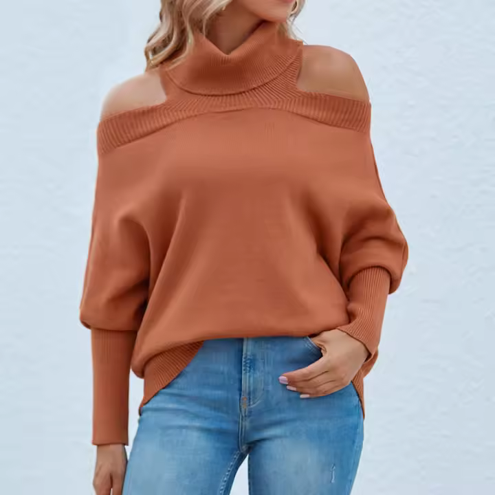 Suéter de punto con cuello para mujer, suéter con hombros de otoño e invierno - 1