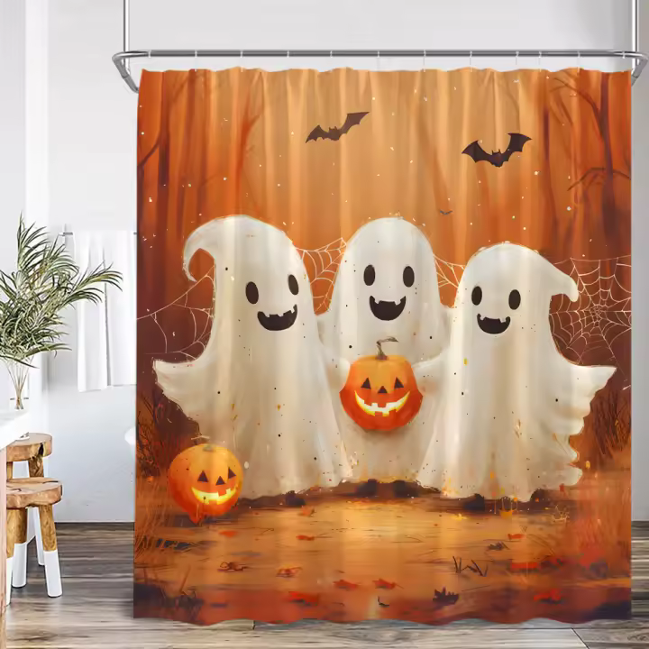 Cortina de ducha lindo fantasma dibujos de Halloween espectro Horror decoración de baño niño feliz Halloween cortina de bañera de poliéster - 1