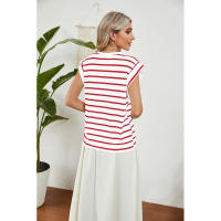 BUNO-2025 Tops para mujer, pantalón corto informal de moda de verano, camisetas básicas con textura a rayas de Color sólido y cuello redondo - details 72