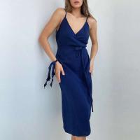 Vestido Vintage para mujer, 100% algodón, gasa crepé, cuello en V, sin mangas, vendaje largo, vestidos elegantes largos para mujer - details 2