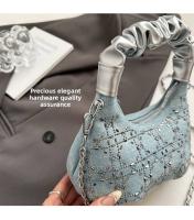 Bolso plisado de lentejuelas de estilo coreano, bolso cruzado con cadena y colgante de lazo exquisito, bolso de hombro ligero de Color sólido - details 4