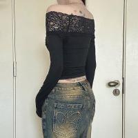 Camiseta de manga larga con hombros descubiertos y estampado de primavera y otoño para mujer - details 4