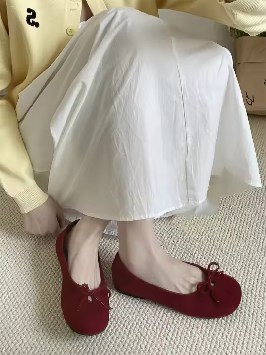 Nueva versión coreana de gamuza de fondo plano cabeza redonda boca poco profunda versátil perezoso un pedal ballet zapatos de mujer - 1
