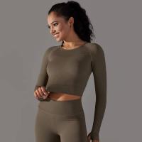 -Top Camisa deportiva de yoga de manga larga a rayas para mujer, sin costuras, que absorbe la humedad - details 42