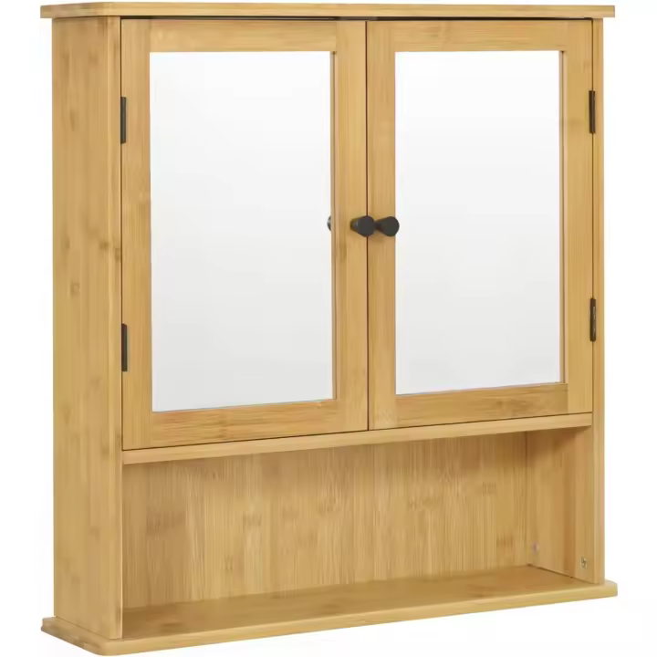 Puertas Espejo, Mueble 1 Estante Ajustable y 1 Compartimiento Abierto, Cocina y Dormitorio, 56x14x58 cm - 1