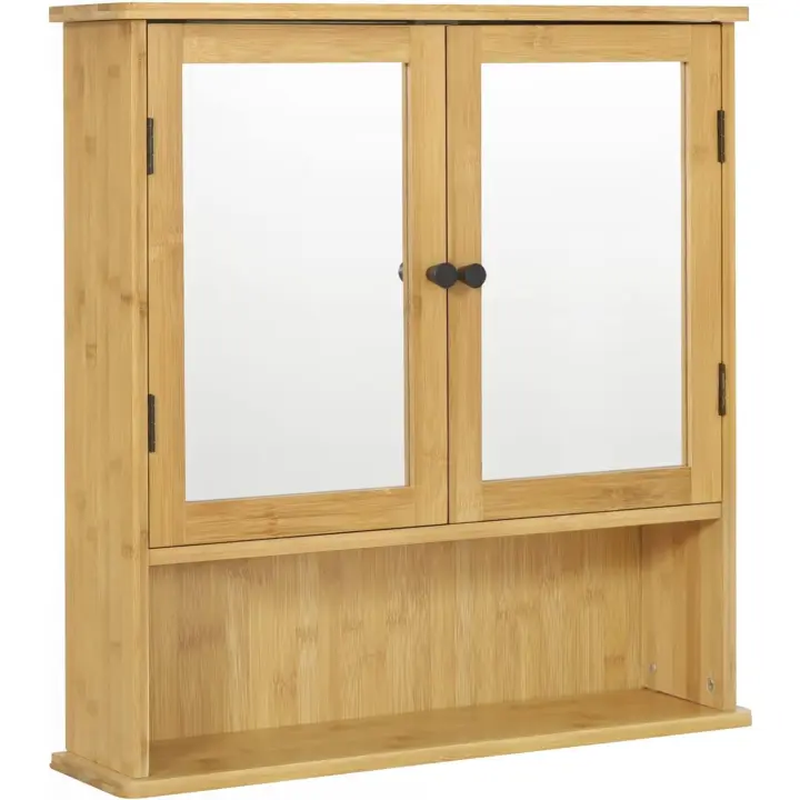 Puertas Espejo, Mueble 1 Estante Ajustable y 1 Compartimiento Abierto, Cocina y Dormitorio, 56x14x58 cm - 1