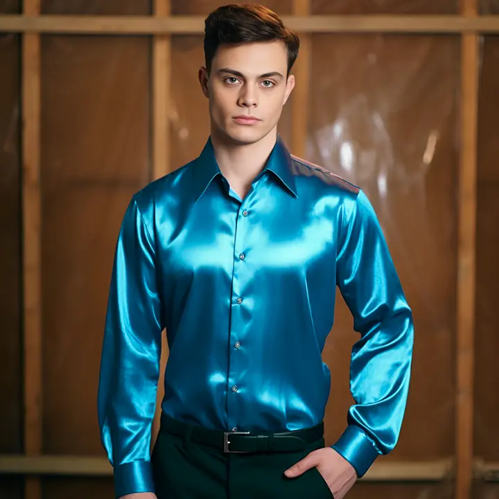 Camisa de vestir de satén de lujo para hombre, esmoquin liso de seda a la moda, informal, para boda, fiesta, graduación y oficina - 1