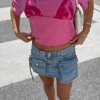 BUNO-estilo Safari falda vaquera con bolsillos grandes, minifaldas sexis ajustadas de cintura media para mujer, moda urbana de verano 2025 para mujer - details 20