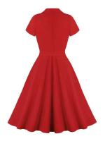 Elegante Vestido Largo Formnal con Manga de Pétalo Retro Cuello Invertido, Doble Abotonadura, Cinturón Vintage para Mujeres Vestido de Té de Verano - details 2