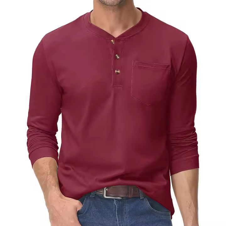 Camisas Henley de algodón de manga larga y 3 botones para hombre - 1