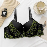 Sujetador transpirable sexy con realce para mujer, estampado floral, talla grande, con ropa interior de acero, copa D - details 6