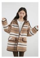 Abrigos de plumas para mujer, chaqueta holgada de un solo pecho con capucha y rayas contrastantes, chaqueta femenina para Otoño e Invierno 2024 - details 20