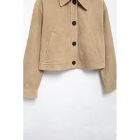 -2025 Chaqueta corta con cuello vuelto para mujer, lana de venado Simple, moda de otoño, nueva llegada - details 5