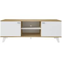 Mueble TV Moderno para Sala de Estar 2 Puertas y Baldos Centrales Acabado en Roble y Blanco - details 5